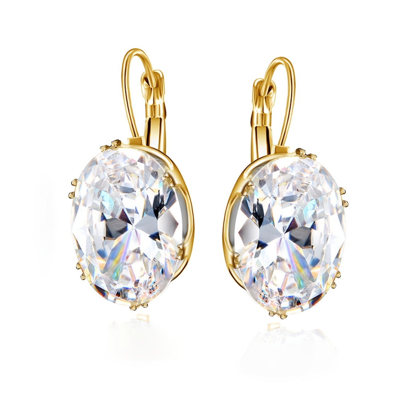 Women's Plated Cubic Synthetic Zirconia Oval Earrings